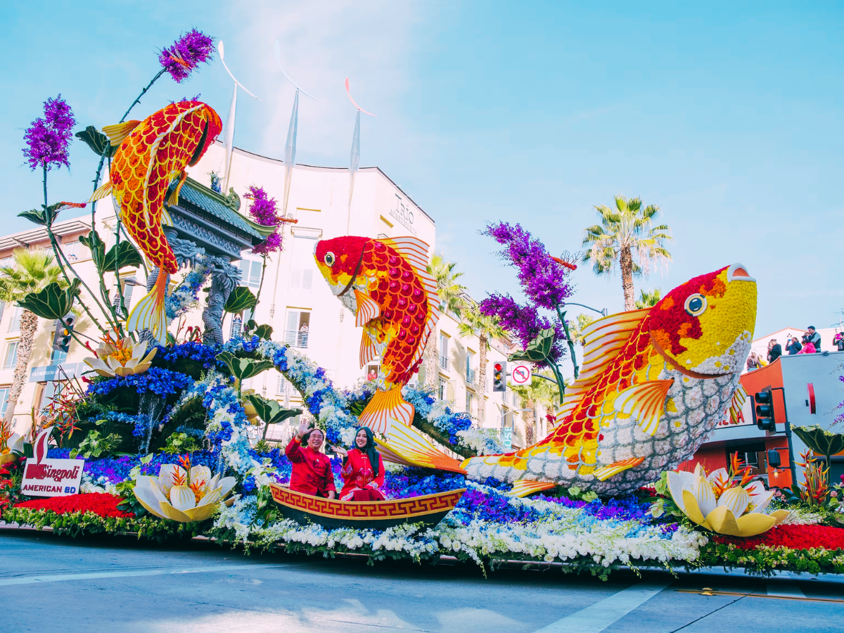 A colourful floral float at the Rose Parade